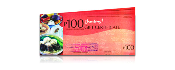Chowking Gift Certificate worth 100 pesos