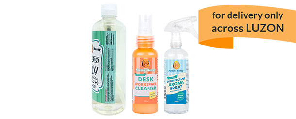 Bundle B - Desk and Workspace Cleaner 50 ml & Disinfectant Aroma Spray 500 ml & Hand and Body Wash 500 ml Green Tea